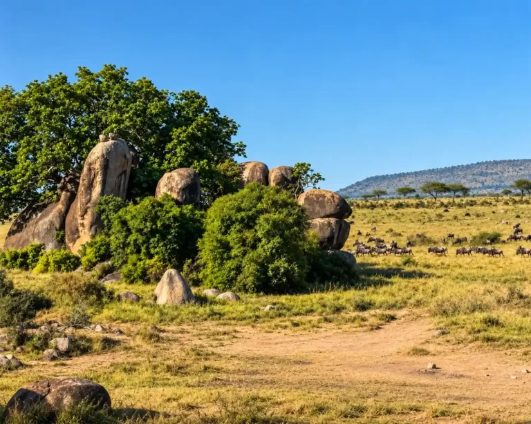 Rocky Savanna with Wildebeest Herd