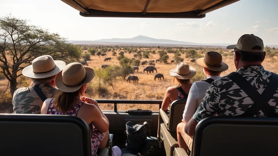 Tourists enjoying a safe safari experience to debunk Myths About Traveling in Africa