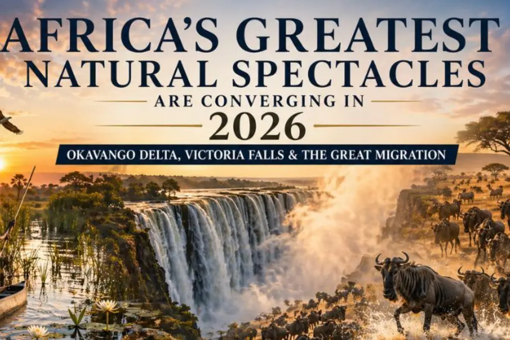 Africas Greatest Natural Spectacles Are Converging in 2026 Okavango Delta Victoria Falls the Great Migration | Travel Africa & More