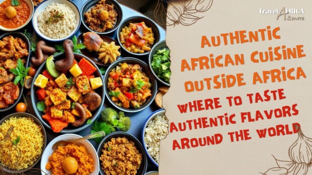 Authentic African cuisine outside Africa – a colorful spread of traditional dishes